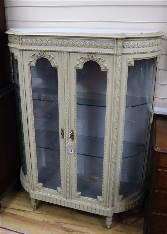 A French marble top cream painted vitrine H.140cm